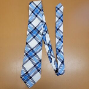 Classic Plaid Necktie Blue White Black Polyester Men's Accessory